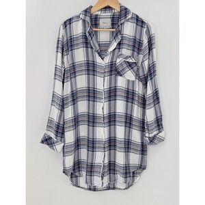 Rails Plaid Button Down Long Sleeve White & Blue Shirt Sleep Shirt  XS Cozy‎